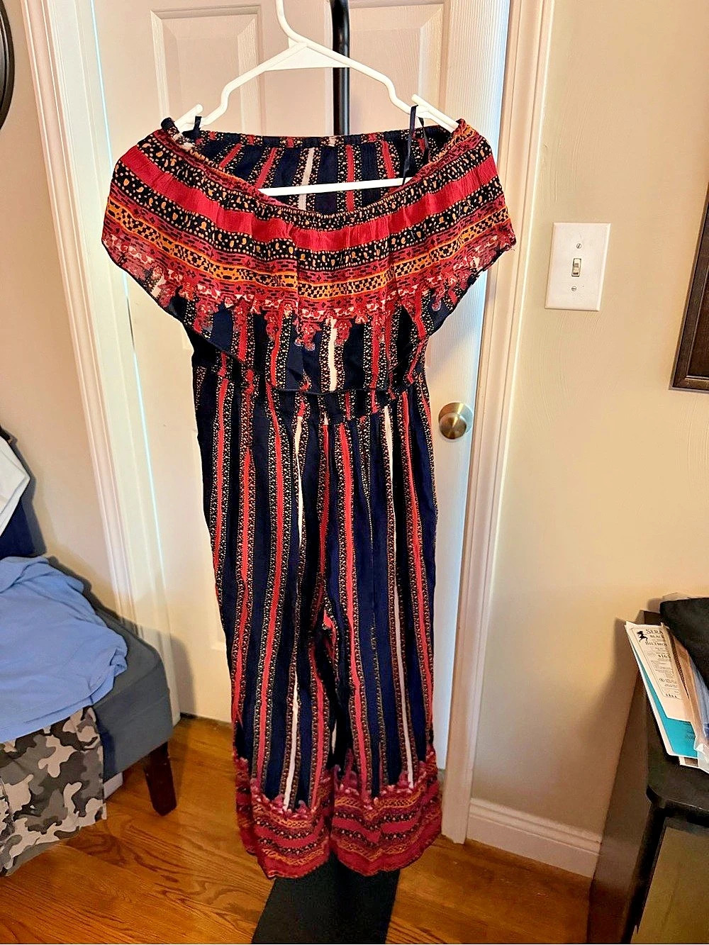 Free People Printed Maxi Dress in Blue & Red Like New
